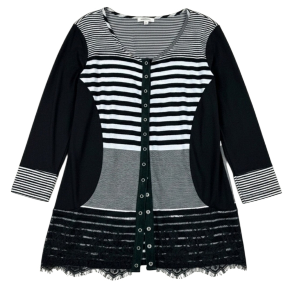 SZ10 2pc Frank Lyman Design Striped Cardigan Camisole Fooler Set